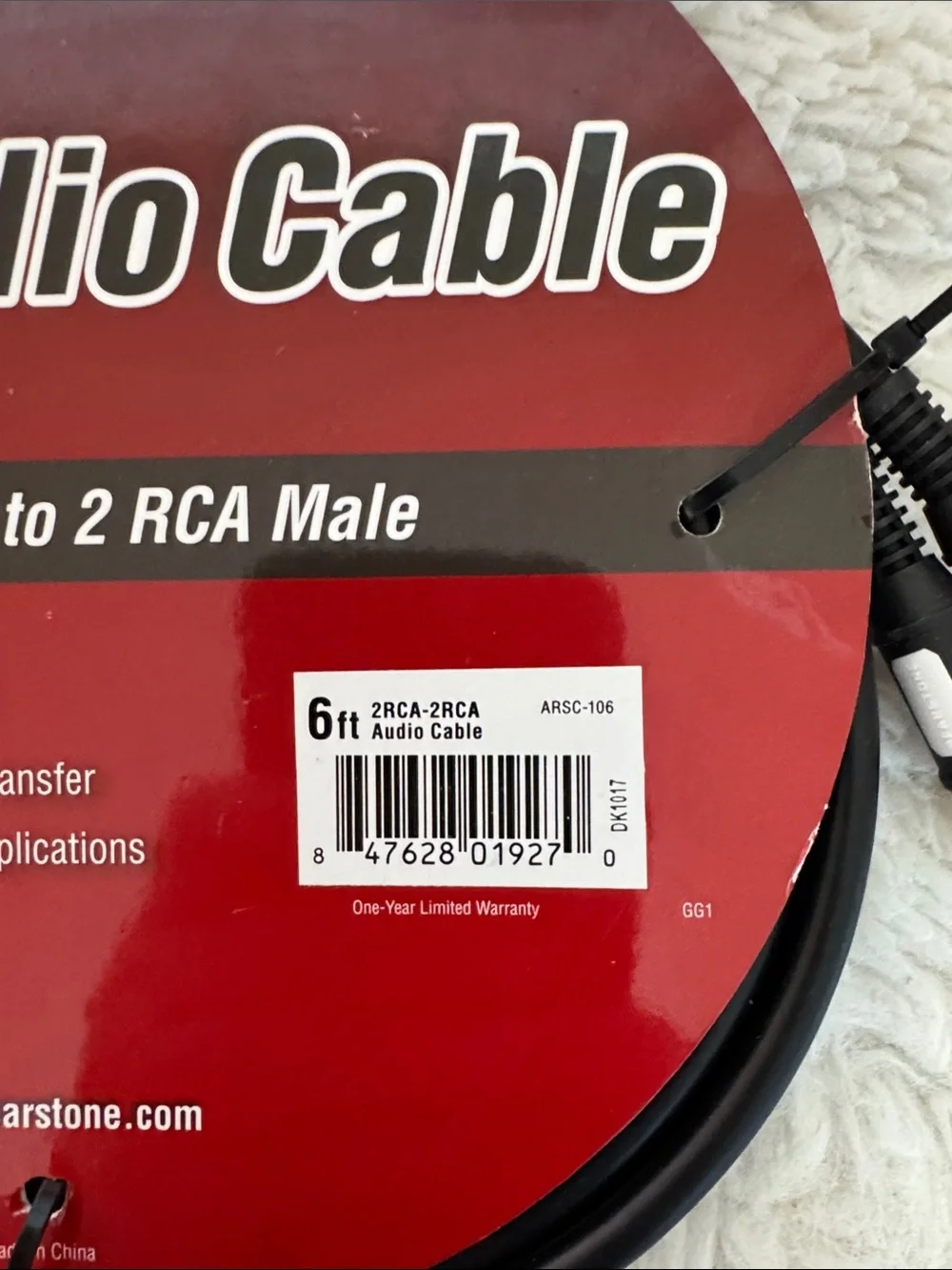Pearstone RCA Audio Cable - Black with Red Label 10 ft
